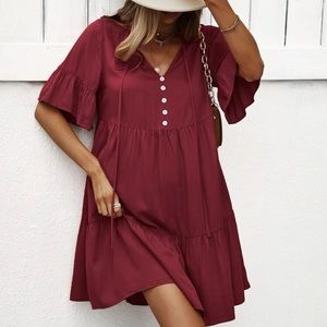 Burgundy Smock Style Dress